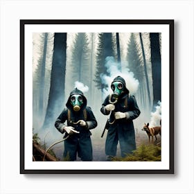 Gas Masks In The Woods 1 Art Print