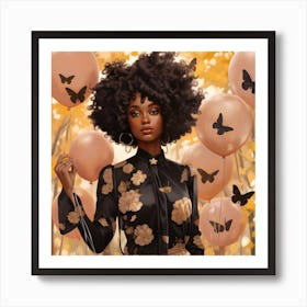 Afro Girl With Balloons Art Print