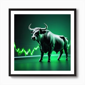 Stock Market Bull Market Trading Up Trend Of Graph Green Background Rising Price 4 Art Print