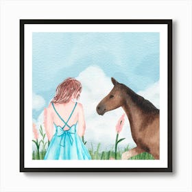 Little Girl And Horse van gogh watercolor Art Print