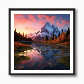 Mountain Landscape At Sunset Art Print