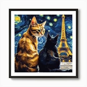 van gogh cats in paris Art Print