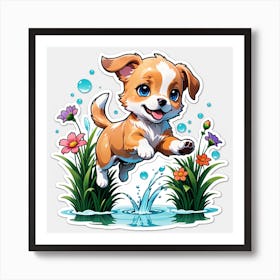 Dog Jumping In Water Art Print