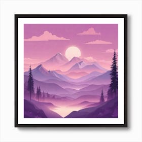 Misty mountains background in purple tone 118 Art Print