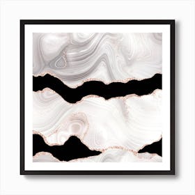 White & Rose Gold Glitter Agate Texture 02 Art Print