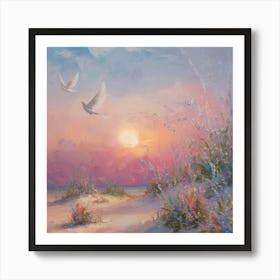 Doves At Sunset 9 Art Print