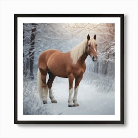 Horse In Winter Forest Art Print