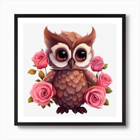 Owl With Roses Art Print