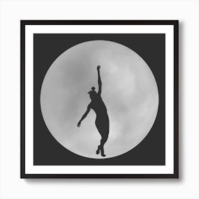 Minimalist Black and White Full Moon Silhouette with Dancer - Empowerment - Moon Magic 2 Art Print