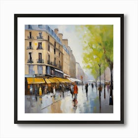 Paris Street Paris city, pedestrians, cafes, oil paints, spring colors. 1 Art Print
