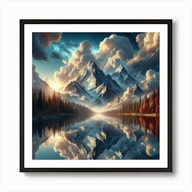 Mountain Reflected In A Lake Art Print