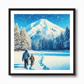 Father and Son Winter Hike Art Print