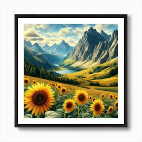 Sunflowers In The Mountains 8 Art Print