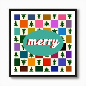 Merry Christmas Tree Multi Colour Grid Art Print