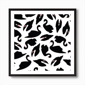 Black Swan Pattern On White Square Art Print