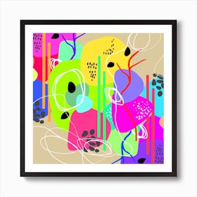 Abstract Colorful Geometric With White Circles Art Print