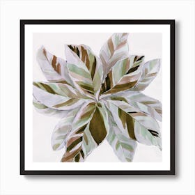 Green brown leaves flower watercolor Art Print