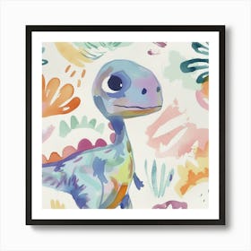 Plateosaurus Dinosaur Muted Pastels Pattern 2 Art Print