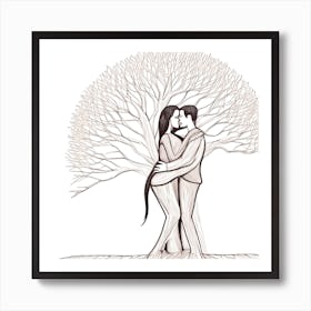 Couple Hugging Under A Tree 3 Art Print