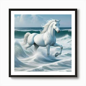 White Horse In The Ocean Art Print