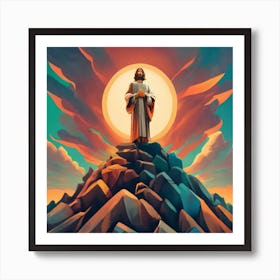 Jesus On Top Of A Mountain Art Print