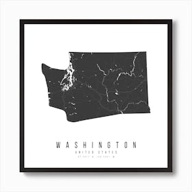 Washington Mono Black And White Modern Minimal Street Map Square Art Print