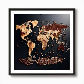 Outline A World Map With Coffee Beans Highlighting Major Coffee Producing Regions With Different indications 2 Art Print