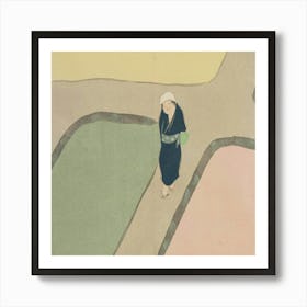 Woman Walking In A Field Art Print