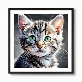 Tabby Kitten Painting Digital Watercolor Portrait Art Print