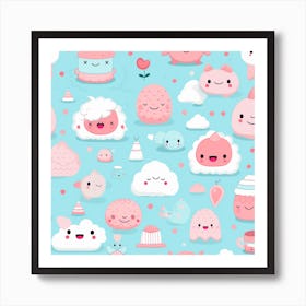 Kawaii Seamless Pattern Art Print