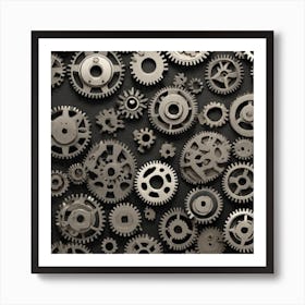 Gears On Black Background 13 Art Print