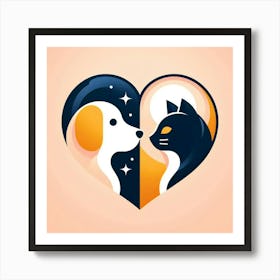 Cat And Dog In The Heart 1 Art Print