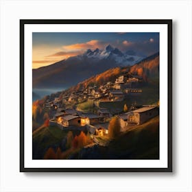 Village At Sunset 2 Art Print