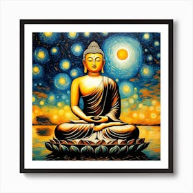 Buddha Painting Starry Night Art Print