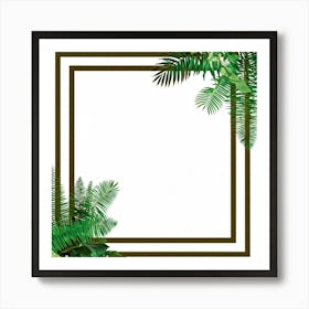 A Tropical Floral Decoration Showcasing A Square Frame Of A Stylized Tree Branch And Ferns Composit (4) Art Print