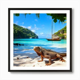 Tropical Serenity: A Lizard’s Seaside Haven Art Print