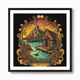 Small wooden hut inside a decorative picture frame 12 Art Print