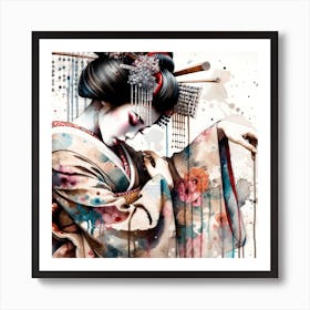 Watercolor Geisha Dancer #1 Art Print