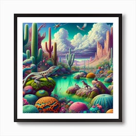 Rainbow Cactus Desert Art Print
