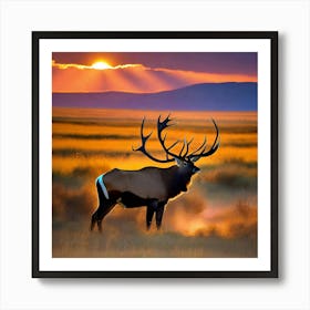 Elk At Sunset 1 Art Print
