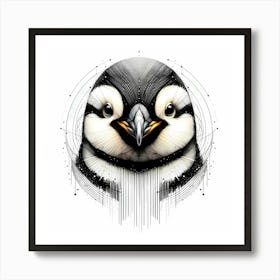 Penguin Head in Lines- Wild Bird Artwork 124 Art Print