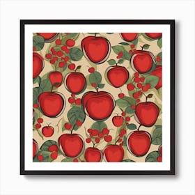 Seamless Pattern With Red Apples And Berries Art Print