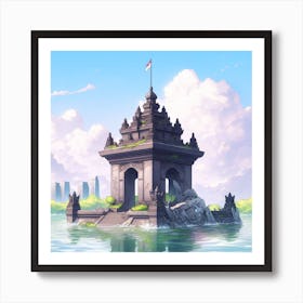 Temple In The Water 1 Art Print