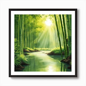 A Stream In A Bamboo Forest At Sun Rise Square Composition 19 Art Print