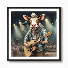 Cow Playing Guitar 6 Art Print