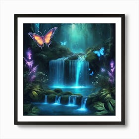 0 Magical Waterfall In A Mystical Forest, With Glowi Esrgan V1 X2plus (1) Art Print