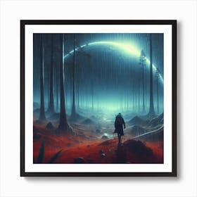 Man Walking Through The Forest On Mars Art Print