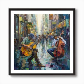 Two Musicians In The Rain Art Print