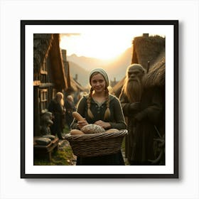 Viking Girl And Troll Art Print