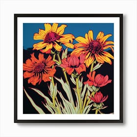 Gaillardia 4 Pop Art Illustration Square Poster